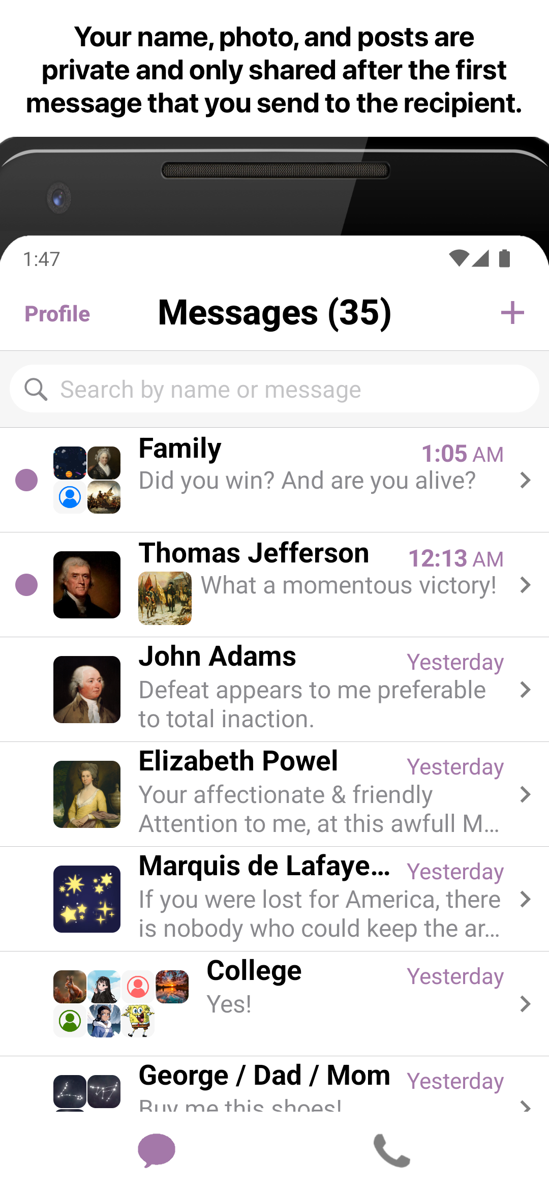You become friends after messaging each other, and this is also when the posts are first shared.
