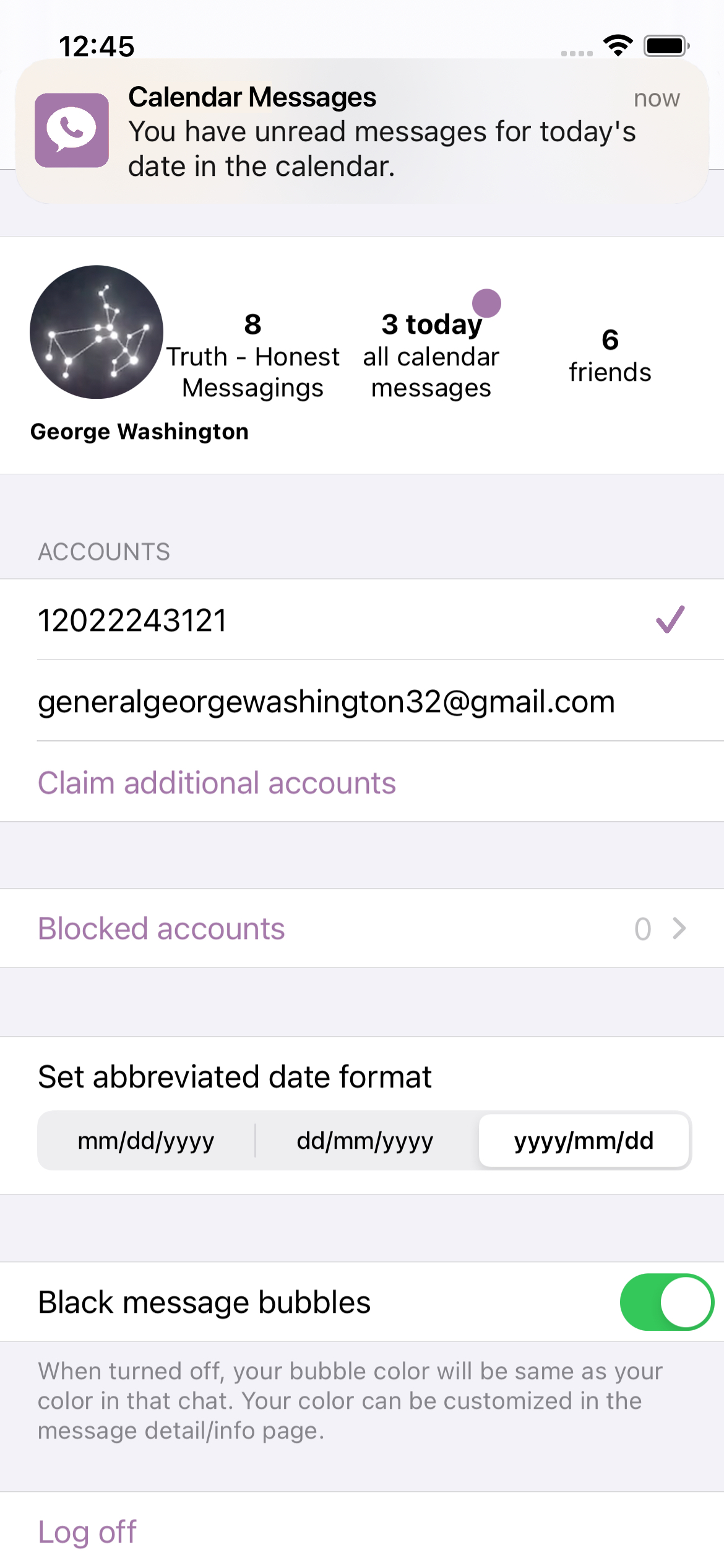 You get a notification when you have unread messages for today's date in the calendar. Can claim multiple accounts and use it all in one place.